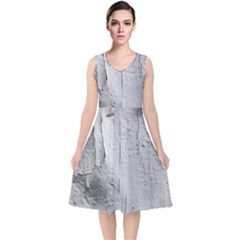 Wall With Cracked White Paint Texture V-neck Midi Sleeveless Dress 