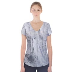 Wall With Cracked White Paint Texture Short Sleeve Front Detail Top