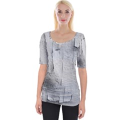 Wall With Cracked White Paint Texture Wide Neckline T-shirt