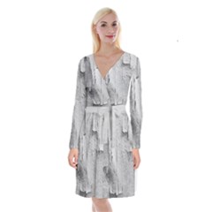 Wall With Cracked White Paint Texture Long Sleeve Velvet Front Wrap Dress