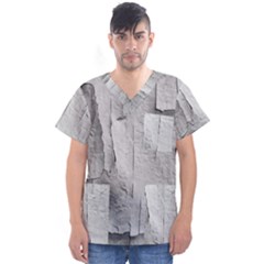 Wall With Cracked White Paint Texture Men s V-neck Scrub Top