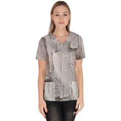 Wall With Cracked White Paint Texture Women s V-neck Scrub Top