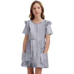 Wall With Cracked White Paint Texture Kids  Frilly Sleeves Pocket Dress