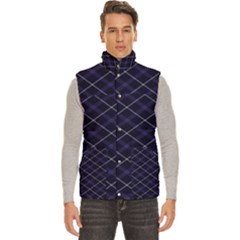 Royal Blue Plaid Tartan Men s High Neck Button Up Puffer Vest