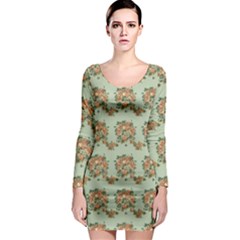 Retro 1880s Flowers Pattern 19 Long Sleeve Bodycon Dress