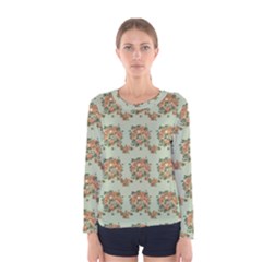 Retro 1880s Flowers Pattern 19 Women s Long Sleeve T-shirt