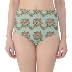 Retro 1880s Flowers Pattern 19 Classic High-waist Bikini Bottoms