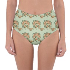 Retro 1880s Flowers Pattern 19 Reversible High-waist Bikini Bottoms