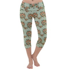 Retro 1880s Flowers Pattern 19 Capri Yoga Leggings