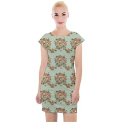 Retro 1880s Flowers Pattern 19 Cap Sleeve Bodycon Dress