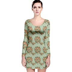 Retro 1880s Flowers Pattern 19 Long Sleeve Velvet Bodycon Dress