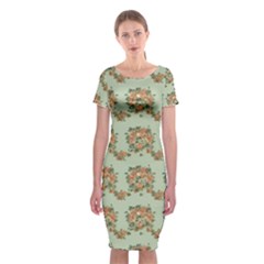 Retro 1880s Flowers Pattern 19 Classic Short Sleeve Midi Dress