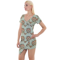 Retro 1880s Flowers Pattern 19 Short Sleeve Asymmetric Mini Dress