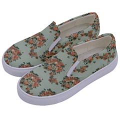 Retro 1880s Flowers Pattern 19 Kids  Canvas Slip Ons