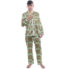 Retro 1880s Flowers Pattern 19 Men s Long Sleeve Satin Pajamas Set