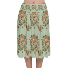 Retro 1880s Flowers Pattern 19 Velvet Flared Midi Skirt