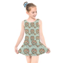 Retro 1880s Flowers Pattern 19 Kids  Skater Dress Swimsuit