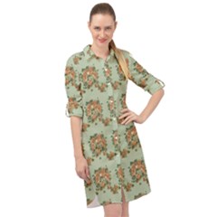 Retro 1880s Flowers Pattern 19 Long Sleeve Mini Shirt Dress