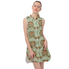 Retro 1880s Flowers Pattern 19 Sleeveless Shirt Dress