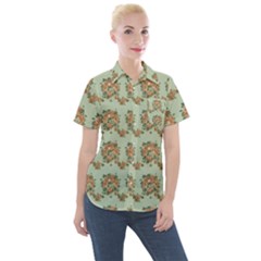 Retro 1880s Flowers Pattern 19 Women s Short Sleeve Pocket Shirt