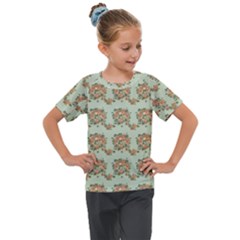 Retro 1880s Flowers Pattern 19 Kids  Mesh Piece T-shirt