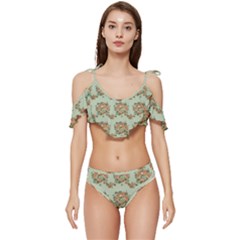 Retro 1880s Flowers Pattern 19 Ruffle Edge Tie Up Bikini Set	