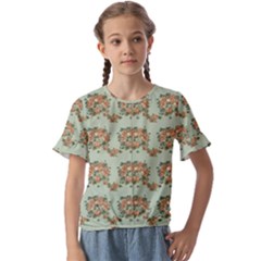 Retro 1880s Flowers Pattern 19 Kids  Cuff Sleeve Scrunch Bottom T-shirt