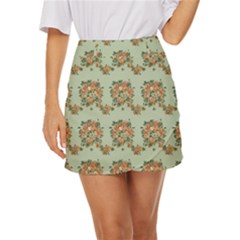 Retro 1880s Flowers Pattern 19 Mini Front Wrap Skirt