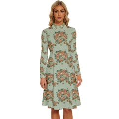 Retro 1880s Flowers Pattern 19 Long Sleeve Shirt Collar A-line Dress