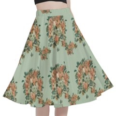 Retro 1880s Flowers Pattern 19 A-line Full Circle Midi Skirt With Pocket