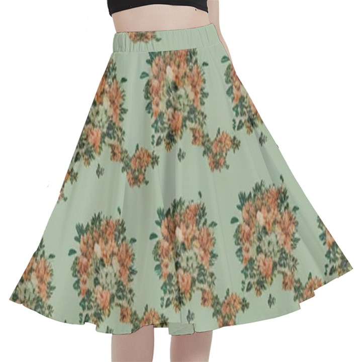 Retro 1880s Flowers Pattern 19 A-Line Full Circle Midi Skirt With Pocket