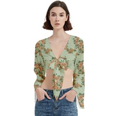 Retro 1880s Flowers Pattern 19 Trumpet Sleeve Cropped Top