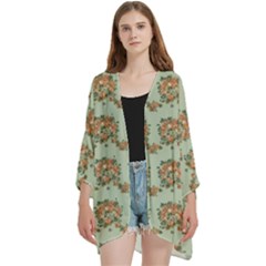 Retro 1880s Flowers Pattern 19 Open Front 3/4 Sleeve Batwing Chiffon Cardigan Kimono