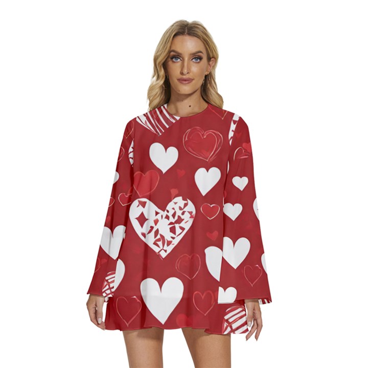 Valentine Round Neck Long Sleeve Bohemian Style Chiffon Mini Dress