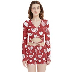 Valentine Velvet Wrap Crop Top And Shorts Set