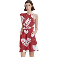 Valentine Cocktail Party Halter Sleeveless Dress With Pockets