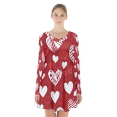 Valentine Long Sleeve Velvet V-neck Dress