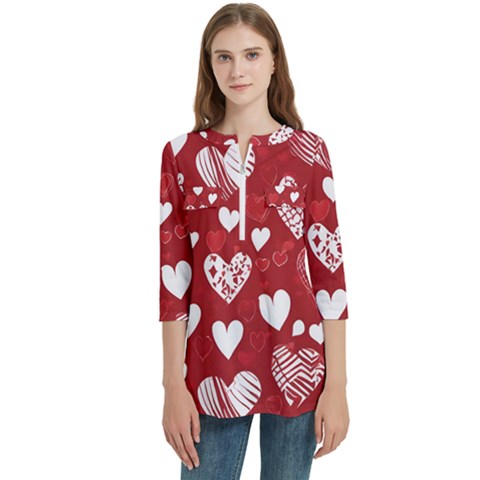 Valentine Women s Zip Front V-neck 3/4 Sleeve Casual Top Pocket Shirt by pollyparadiseartshop