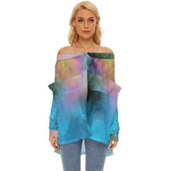 Smokescreen Off Shoulder Chiffon Pocket Shirt