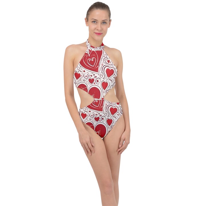 Be My Valentine Halter Side Cut Swimsuit