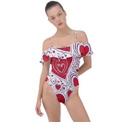 Be My Valentine Frill Detail One Piece Swimsuit by pollyparadiseartshop