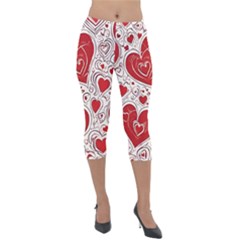 Be My Valentine Lightweight Velour Capri Leggings  by pollyparadiseartshop