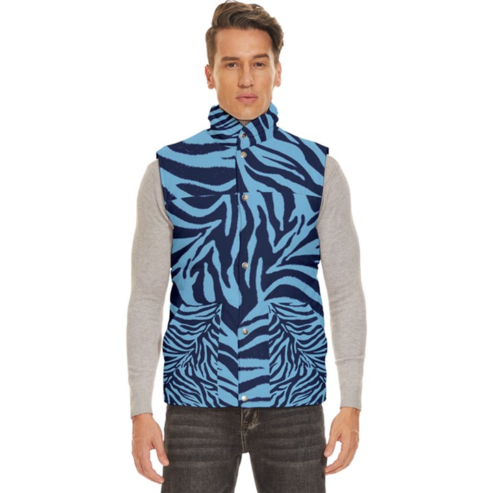 zebra 3 in shades of blue Men s High Neck Button Up Puffer Vest