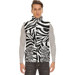 Zebra 1 Black And White Men s High Neck Button Up Puffer Vest