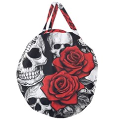 Roses And Skulls Giant Round Zipper Tote by pollyparadiseartshop