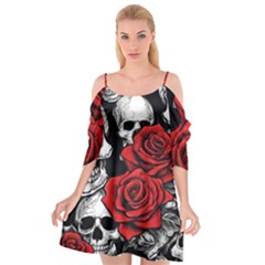 Roses And Skulls Cutout Spaghetti Strap Chiffon Dress