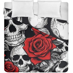 Roses And Skulls Duvet Cover Double Side (king Size) by pollyparadiseartshop