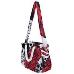 Roses And Skulls Rope Handles Shoulder Strap Bag