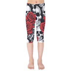 Roses And Skulls Kids  Capri Leggings 