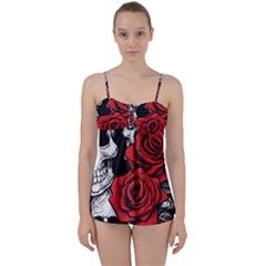 Roses And Skulls Babydoll Tankini Set